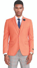 Mens Notch Lapel Two Button Vested Summer Suit Orange Plaid Pants