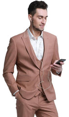 Mens One Button Slim Fit Double Breasted Vest Suit Peach