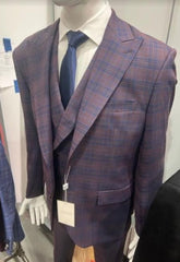 Peak Lapel Suit - Plaid Suit - Windowpane Pattern Color Suit - Purple and Blue Pattern