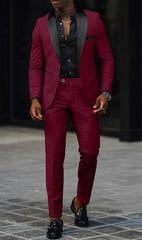 Burgundy Prom Tuxedo - Wedding Suit - Groom Tuxedo Suit