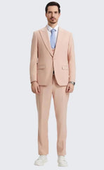 Mens Blush Slim Fit Three Piece Suit With Large Peak Lapel Suit