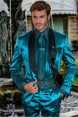 Sateen Fabric Suit - Shiny Tuxedo - Prom Suit - Groom Tuxedos - Sky Blue