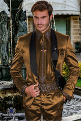 Sateen Fabric Suit - Shiny Tuxedo - Prom Suit - Groom Tuxedos - Tan