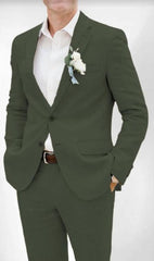 Mens Cotton Suit - Olive Summer Suit