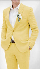 Mens Cotton Suit - Yellow Summer Suit