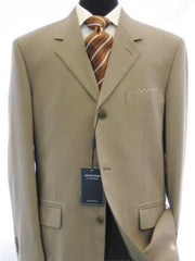 Mens 3 Button Blazer - Three Button Tan- Beige Sport Coat - Side Vented - Wool Blazer