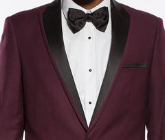 (40L) Burgundy Slim Fit 2 Piece Tuxedo With Satin Peak Lapel