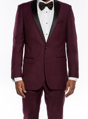 (40L) Burgundy Slim Fit 2 Piece Tuxedo With Satin Peak Lapel