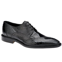 Men's Belvedere Nino Slanted Wingtip Ostrich Leg & Eel Dress Shoe in Black