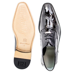 Men's Belvedere Nino Slanted Wingtip Ostrich Leg & Eel Dress Shoe in Black