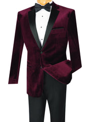 (42S, 52R) Slim Fit 2 Piece Wine Velvet Tuxedo