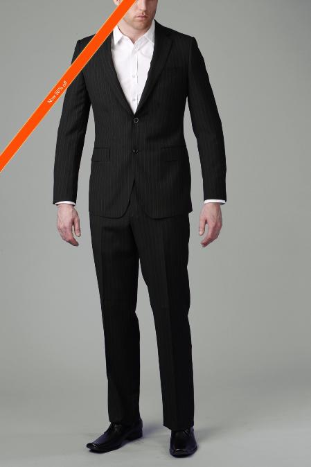 2 Button Black Multi Stripe ~ Pinstripe Slim Cut Suit Affordable Cheap Priced Men's Dress Suit For Sale