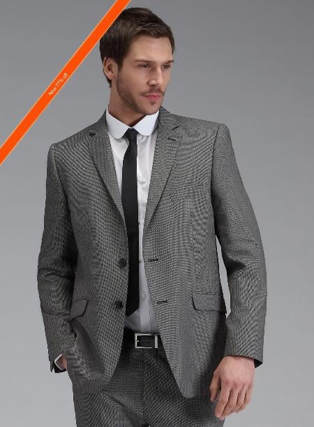 Men's 2 Button Slim Fit Grey Birdseye Cheap Priced Business Suits Clearance Sale