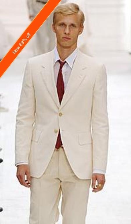 Men's Ivory Off White 2 Button Fully Lined Double Vented Suits 