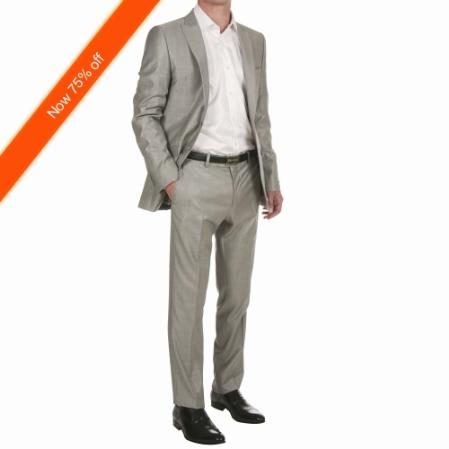 Men's 2-Button Silver Fitted Cheap Priced Business Suits Clearance Sale