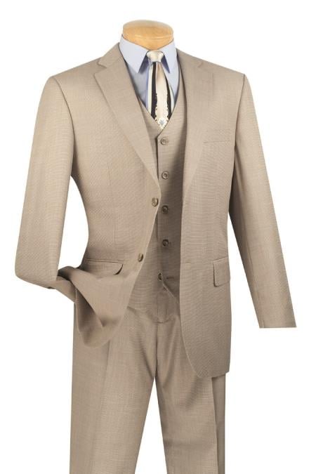 Men's 3 Piece Classic Suit– Wheat Sand Khaki Beige