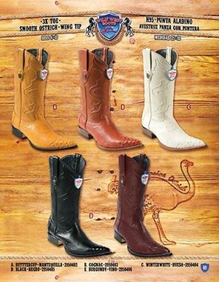 3X Toe Genuine Smooth Ostrich Wing Tip Cowboy Western Boots Multi-color