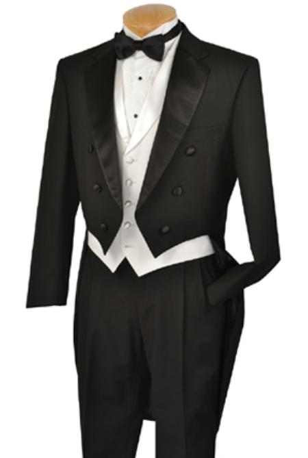 Black Full Dress TailCoat Collar 6 Buttons Pleated Pants + White Vest Tuxedo Jacket with the tail suit