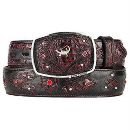 Men's Black Cherry Original Caiman Belly Skin Fashion Western Belt 