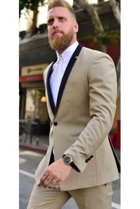 Men's 1 Button Single Breasted Khaki ~ Tan Tuxedos