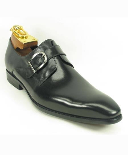 Men's Black Leather Side Buckle Style Slip On Fashionable Ca