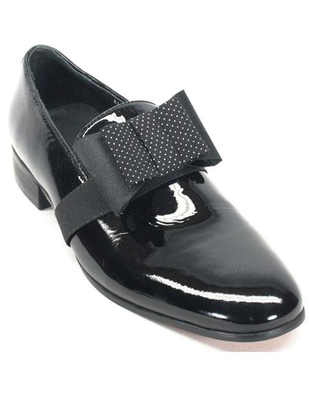 Black Genuine Patent leather with bow tie
