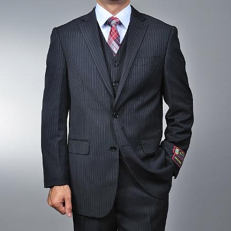 Men's Black Pinstripe 2-button Vested 2 Piece Suits - Two piece Business suits Suit