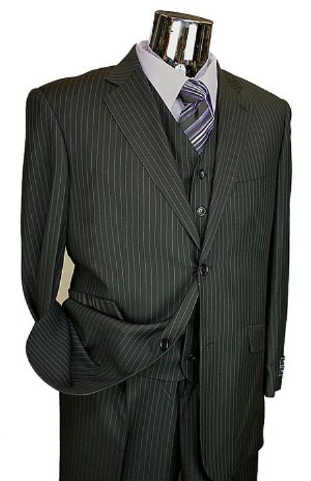 Men's Black Pinstripe 3pc 2 Button Italian Designer Suit Black
