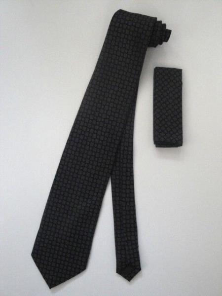 Neck Tie Set Black With Gray Design