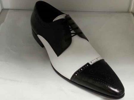 Men's Black/White Leather Lace Up Shoes