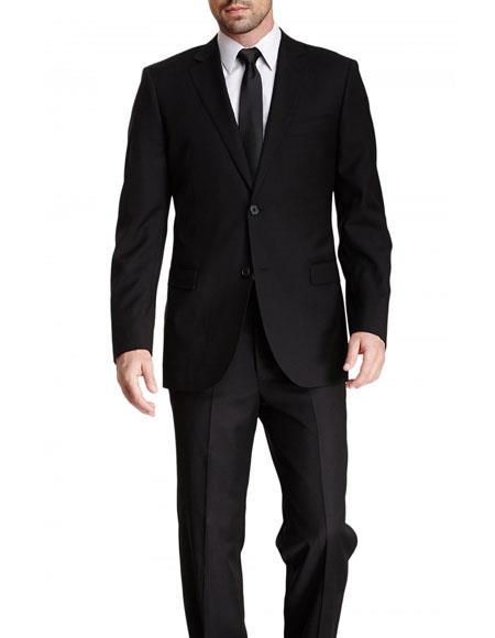 Men's Black Tonal Striped Classic Fit Wool Dual Side Vents S