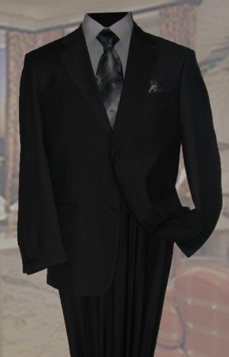 Black Men's Wool Suit 2 Button 2pc Super 150's With Hand Pick Stitch Suit