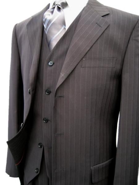 Black Pinstripe Super 120's Wool Feel Extra Fine Poly~Rayon Vested thr