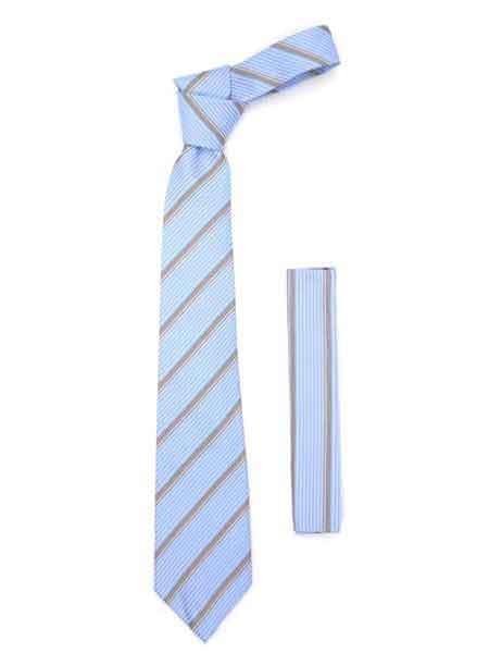 Fashionable Microfiber Striped Baby Blue NeckTie And Hankie Set - Men's Neck Ties - Mens Dress Tie - Trendy Mens Ties