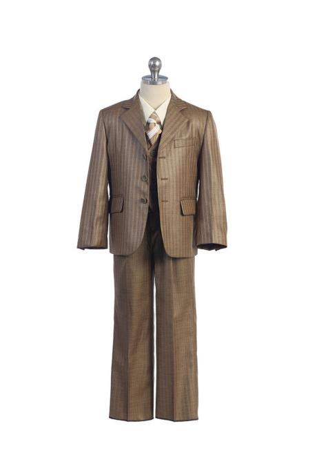 Boys Kids Sizes Pinstripe Tan Suit 3 Button Notch Lapel With Adjustable ...