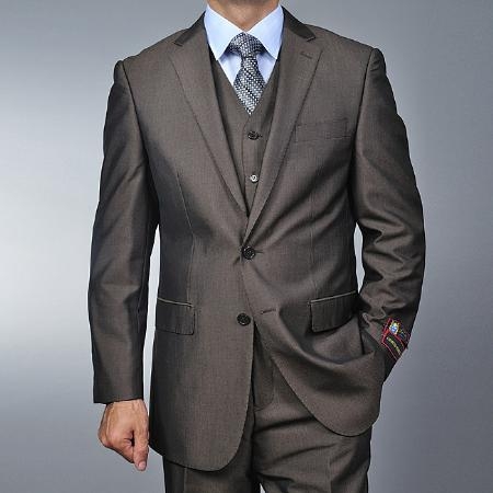 Men's Brown Teakweave 2-button Vested 2 Piece Suits - Two piece Business suits Suit