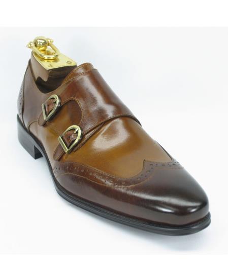 Men's Carrucci Brown/Cognac Fashion Double Buckle Style Two