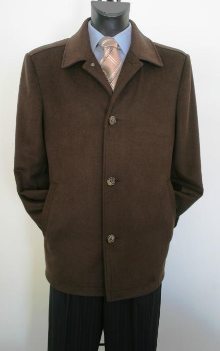 Brown 3/4 Single breasted Valenti Designer Wool Overcoat