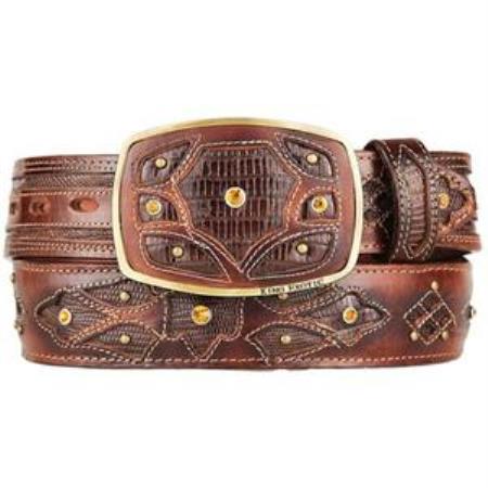 Men's Brown Original Lizard Teju Skin Fashion Western Belt