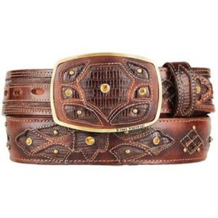 Men's Brown Original Lizard Teju Skin Fashion Western Belt 