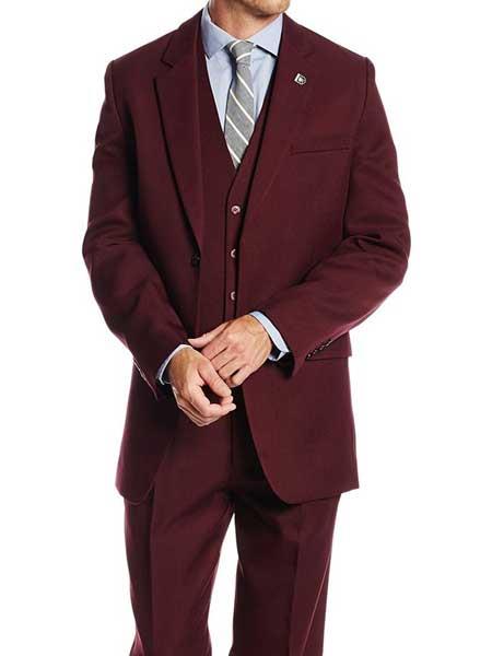 Mens Burgundy ~ Wine ~ Maroon Suit Classic 1920s Suny Vested 3 Piece Burgundy Suit 