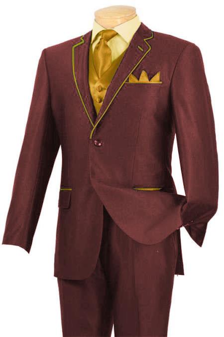 SKU#GD40 Burgundy ~ Wine ~ Maroon Color & Gold Tuxedo Suit
