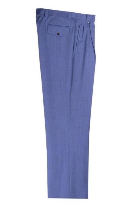 Men's 150's Wool Blue Wide Leg Pleated Pants