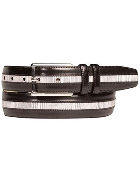 Mezlan Belts Men's Genuine Calfskin Black/White Printed Suede Belt