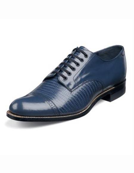 Stacy Adams Men's Lizard Leather Print Blue Cap Toe Lace Up Style Dress ...