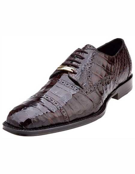 Belvedere Men's Italian Brown Cap Toe Style Crocodile Shoes