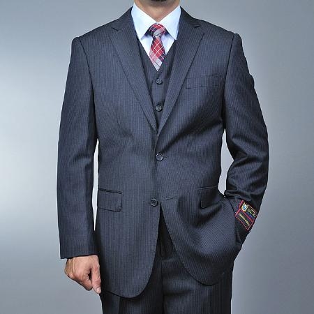 Men's Charcoal Grey 2-button Vested 2 Piece Suits - Two piece Business suits Suit 