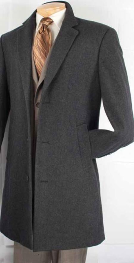 Three Quarters Length Men's Dress Coat Men's Car Coat Collection in a Soft Blend - Charcoal Grey Men's Overcoat 