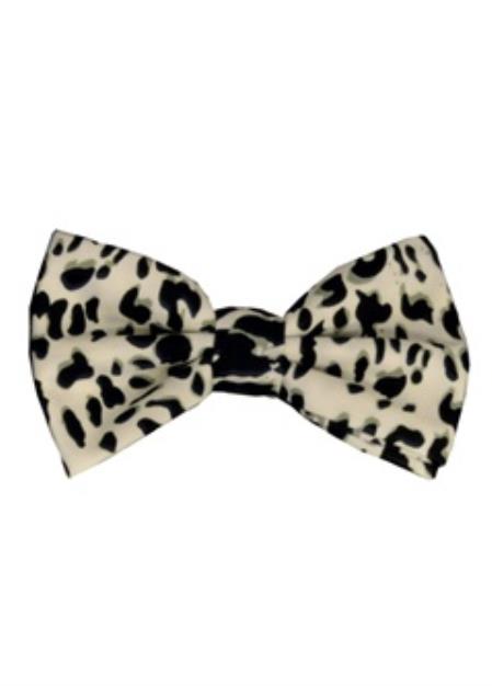 Men's Classic Leopard - Animal Print Design White and Black Bowties-Men's Neck Ties - Mens Dress Tie - Trendy Mens Ties