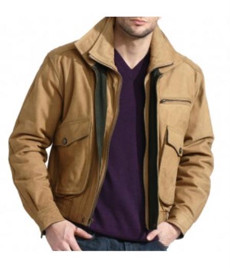 Men's Classic Tan ~ Beige Suede Nubuck Bomber Jacket